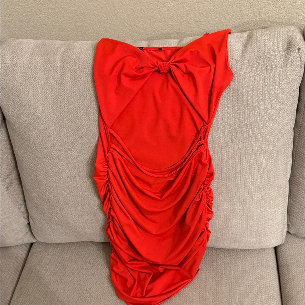 Vibrant Red Ruched Dress